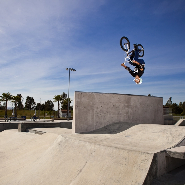 Cyclist at Lake Cunningham Action Sports Park in San Jose